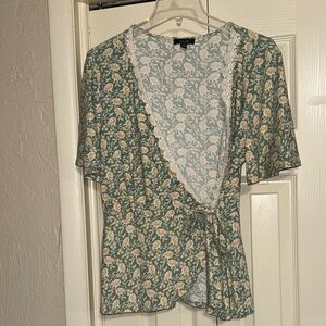 ALUV Floral Wrap Blouse - Green and Cream